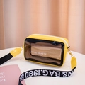 Contrast yellow and black camera bag with Little Beauty print and wide logo strap - Black
