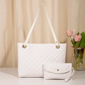 Witte gewatteerde tote bag set met bijpassend klein tasje van PU-leer voor dames - Wit