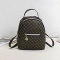 Mini zaino marrone vintage in pelle con motivo monogramma e cerniere metalliche - caffè