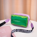 Purple and green color block crossbody phone bag with Little Beauty printed logo - Green