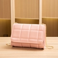 Pink quilted shoulder bag with golden chain strap and refined square structure - Pink