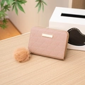 Diamond quilted women wallet in dusty pink with fluffy pompom charm and metal plate - Apricot