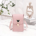 Pink PU leather mini crossbody bag featuring a cartoon mouse head buckle and star pendant - Pink