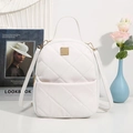 Chic white quilted faux leather backpack with gold metal plate and adjustable straps - White