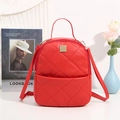 Red quilted faux leather mini backpack for women with diamond stitching and gold hardware - Red