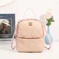 Pink quilted PU mini backpack with gold metal accents and front zipper pocket - Pink