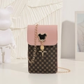 Pink and brown vintage floral phone bag with clover pattern and gold Mickey buckle - Pink