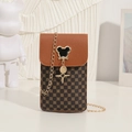 Retro brown faux leather crossbody phone bag with circle pattern and Mickey head charm - Brown