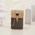 Vertical dark brown monogram phone bag with beige flap and gold kitty charm detail - Apricot