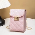 Pink quilted crossbody camera bag with gold chain strap and elegant metal clasp - Pink