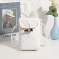 White quilted PU leather crossbody phone bag with vintage toggle button and long strap - White