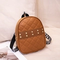 Brown quilted mini backpack with gold studs and fashion letter strap for women - Brown