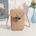 Elegant beige quilted crossbody phone bag for women with vintage toggle button closure - Apricot