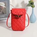Red quilted crossbody phone bag with vintage horn buckle and slender shoulder strap - Red