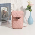 Quilted pink crossbody phone bag with horn buckle and slim leather strap for women - Pink