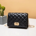 Chic black quilted rhombic chain bag with golden turn-lock closure in classic style - Black