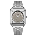 GEDI silver square watch for women with mesh steel band and minimalist grey frosted dial - Silver Case Grey Dial