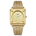 Elegant gold square quartz watch for women with stylish mesh steel band and minimalist dial - Gold Case Gold Dial