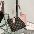 Mini borsa a mano con motivo monogramma marrone e finiture in pelle rosa chiaro - Rosa