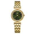 Elegant gold metal band quartz watch for women with a minimalist green round dial - Gold Case Green Dial Gold Strap
