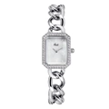 Orologio Gedi quadrato argento da donna con strass lucidi e cinturino a catena elegante - Cassa Argento Quadrante Bianco
