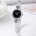 Sleek GEDI women's silver bracelet watch with a minimalist black dial and crystal markers - Silver/Black