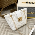 Elegante witte gewatteerde emmertas met een gouden ketting en vierkante metalen slot - Wit