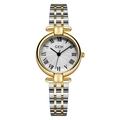 Women's two-tone gold and silver steel watch with white wavy dial and Roman numerals - Gold Case White Dial Gold Strap