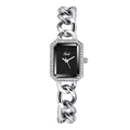 Orologio quadrato da donna argento con quadrante nero, lunetta in cristallo e cinturino - Cassa Argento Quadrante Nero