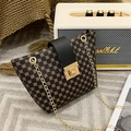 Vintage bruine leren crossbodytas met gouden klaverpatroon en goudkleurige ketting - Bedrukt Koffiebruin