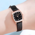 Orologio da donna quadrato in oro rosa con cinturino in pelle nera e data - Cassa Oro Rosa Quadrante Nero Cinturino Nero