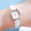 Orologio quadrato da donna in oro rosa con cinturino in pelle bianca e data elegante - Cassa Oro Rosa Quadrante Bianco Cinturino Bianco