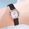 Elegant women's square watch with rose gold case, white dial, and black leather strap - Rose-shell White Leather Belt