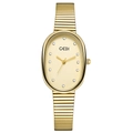 Montre dorée ovale pour femme avec cadran nacré et index ornés de strass brillants - Bracelet Or Cadran Or