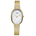 Montre femme ovale dorée avec cadran nacre blanche et index en cristal - Bracelet Doré Cadran Blanc