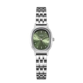 Minimalist silver steel watch for women with an oval sunray green dial and metal band - Silver Case Green Dial Silver Strap