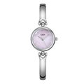 Elegante orologio a bracciale in metallo argento con quadrante in madreperla rosa - Cassa Argento Quadrante Viola Cinturino Argento