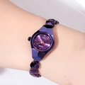 Elegante violette Gedi Quarzuhr mit facettiertem Perlenarmband für modebewusste Damen - Lila Gehäuse Lila Zifferblatt Lila Armband