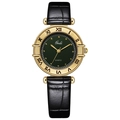 Vintage women's quartz watch with dark green dial and black crocodile embossed leather strap - Black Strap Green Dial