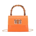 Orange crocodile-pattern mini bag with bamboo top handle and gold chain strap - Orange