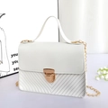 Mini borsa bianca trapuntata a V con tracolla a catena dorata e manico superiore - Bianco