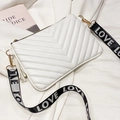 White quilted shoulder bag with V-pattern PU leather and trendy LOVE letter wide strap - White