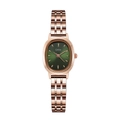 Elegant rose gold watch with emerald oval dial and metallic five-link strap - Rose Gold Case Green Dial Rose Gold Strap
