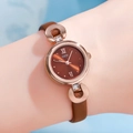 Women's GEDI quartz watch with rose gold case, brown sunray dial and leather strap - Rose Gold Case Coffee Dial Coffee Strap
