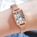 Orologio vintage rettangolare in oro rosa con quadrante bianco e cinturino mesh - Cassa in Oro Rosa Quadrante Bianco