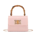 Pink faux crocodile leather mini bag with bamboo top handle and gold chain strap - Pink