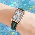 GEDI luxury women's rectangular watch with rose gold case, starry dial, and green leather strap - Rose Gold Case White Dial Green Strap
