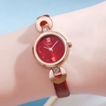 Montre pour femme avec bracelet en cuir rouge et boîtier en métal or rose élégant - Boîtier Or Rose Cadran Rouge Bracelet Rouge Jujube