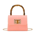Pink crocodile pattern silicone mini bag with bamboo handle and gold twist lock clasp - Pink