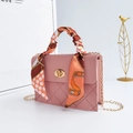 Pink mini handbag for women with quilted design and decorative silk scarf handle - Pink